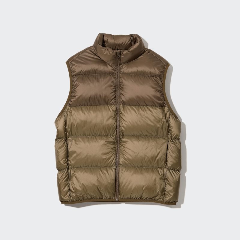 Brown Uniqlo Ultra Light Down Wide Quilt Color Block Men Vest | 5378670