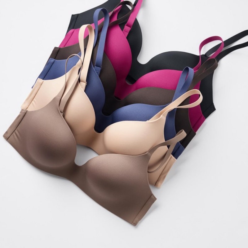 Brown Uniqlo Wireless (3D Hold) Women Bras | 7704578