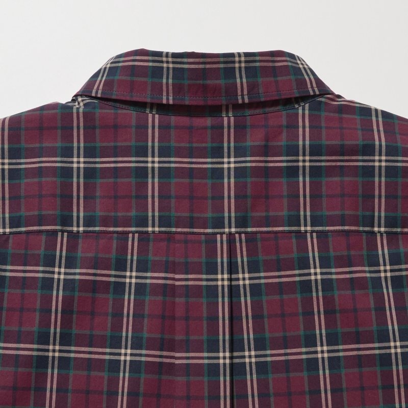 Burgundy Uniqlo Extra Fine Cotton Broadcloth Checked Long-sleeve Men Shirts | 9310063