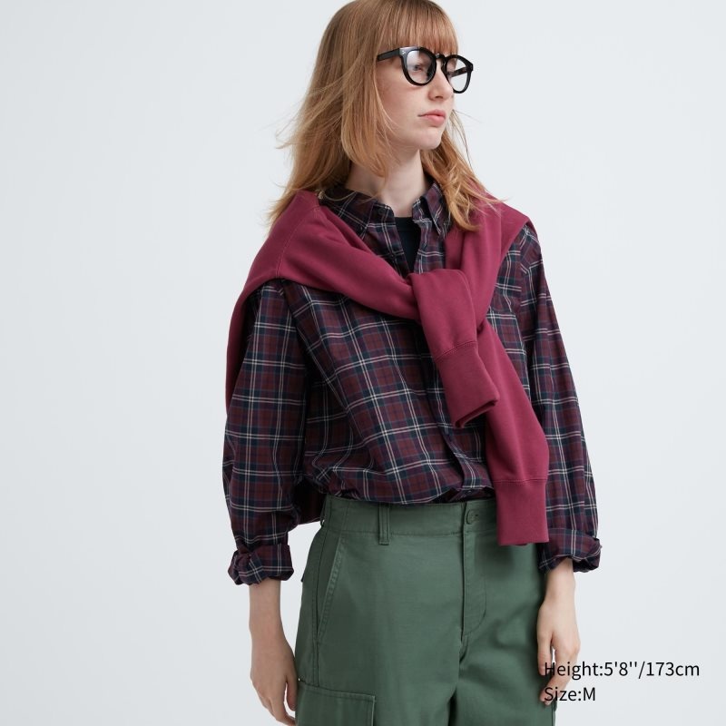 Burgundy Uniqlo Extra Fine Cotton Broadcloth Checked Long-sleeve Men Shirts | 9310063