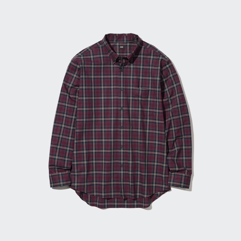 Burgundy Uniqlo Extra Fine Cotton Broadcloth Checked Long-sleeve Men Shirts | 9310063