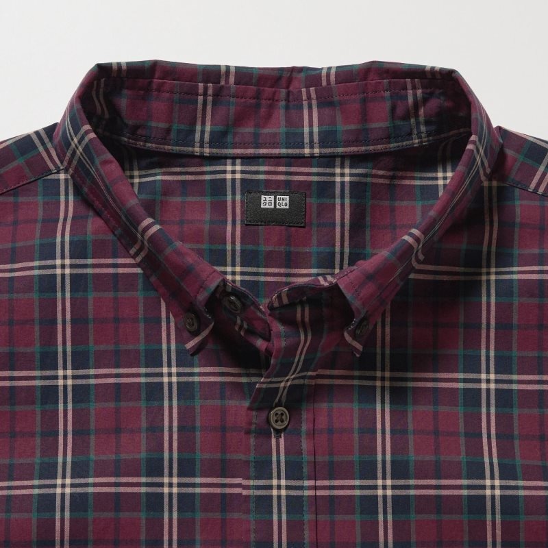 Burgundy Uniqlo Extra Fine Cotton Broadcloth Checked Long-sleeve Men Shirts | 9310063