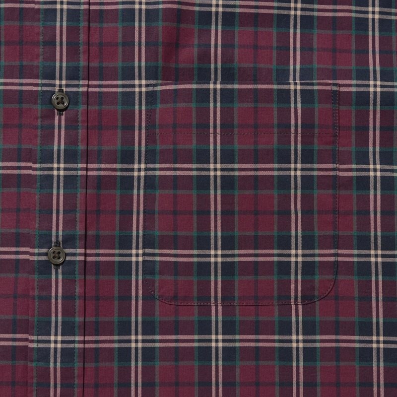 Burgundy Uniqlo Extra Fine Cotton Broadcloth Checked Long-sleeve Men Shirts | 9310063