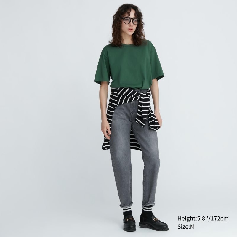 Green Uniqlo Airism Cotton Crew Neck Men T Shirts | 9465665