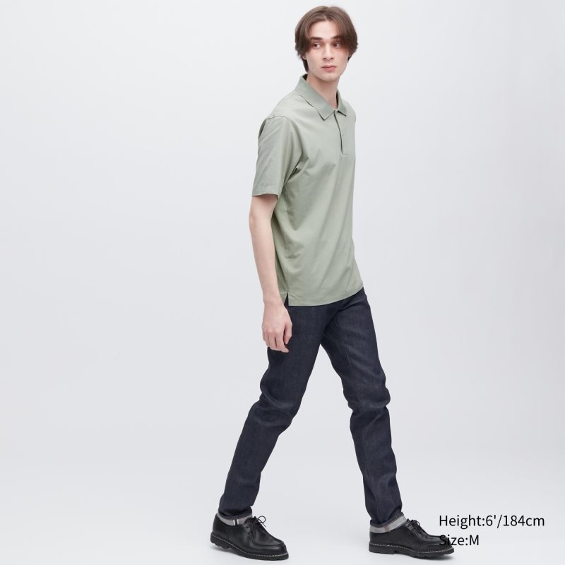 Green Uniqlo Airism Regular Collar Men Polo Shirts | 3102829