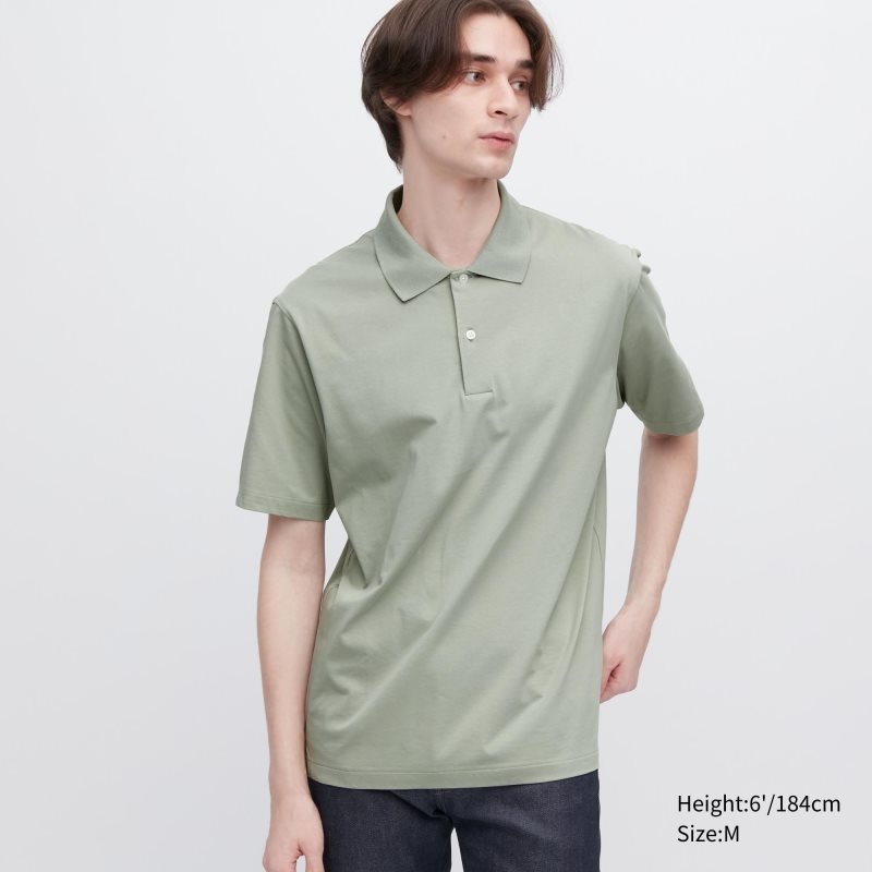 Green Uniqlo Airism Regular Collar Men Polo Shirts | 3102829