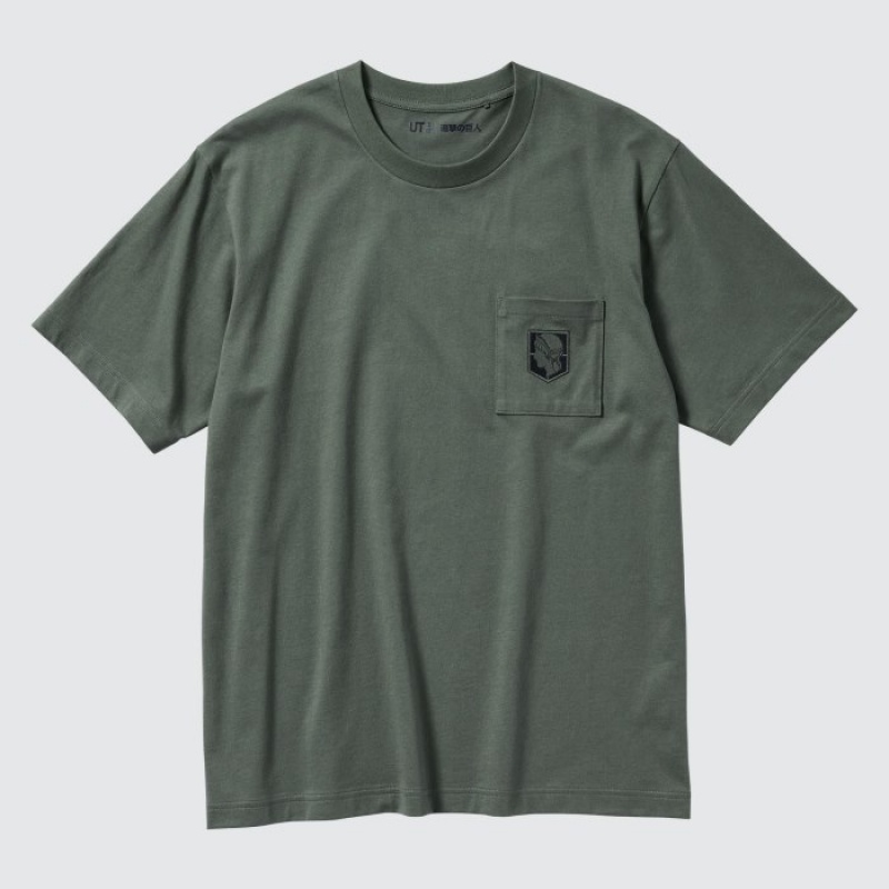 Green Uniqlo Attack on Titan UT Short-Sleeve Women T Shirts | 8976125