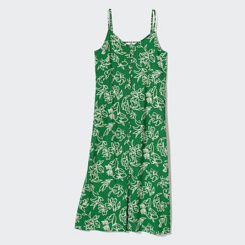 Green Uniqlo Button Down Camisole Flare Women Dress | 2125966