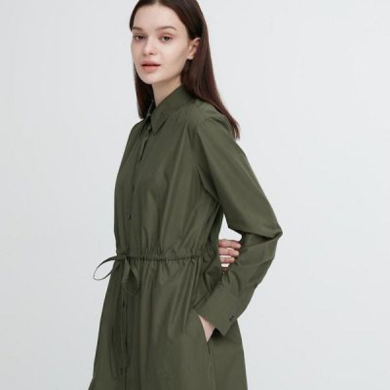 Green Uniqlo Cotton Long-Sleeve Women Dress | 2799760
