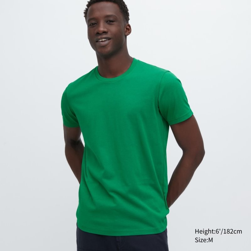 Green Uniqlo Dry Crew Neck Short-sleeve Color Men T Shirts | 26972