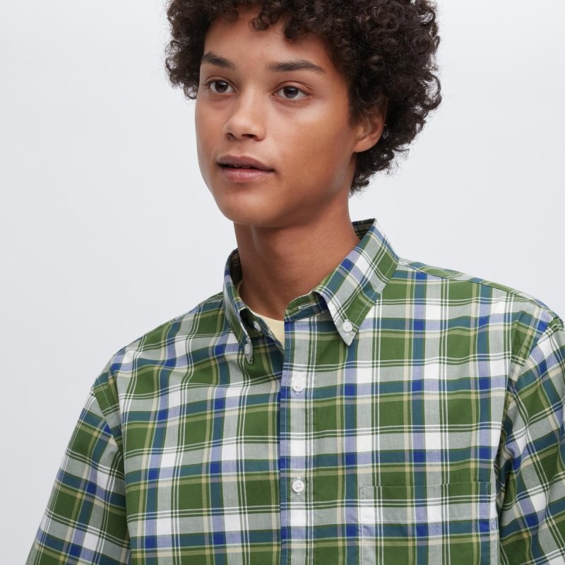 Green Uniqlo Extra Fine Cotton Short-sleeve Men Shirts | 7120572