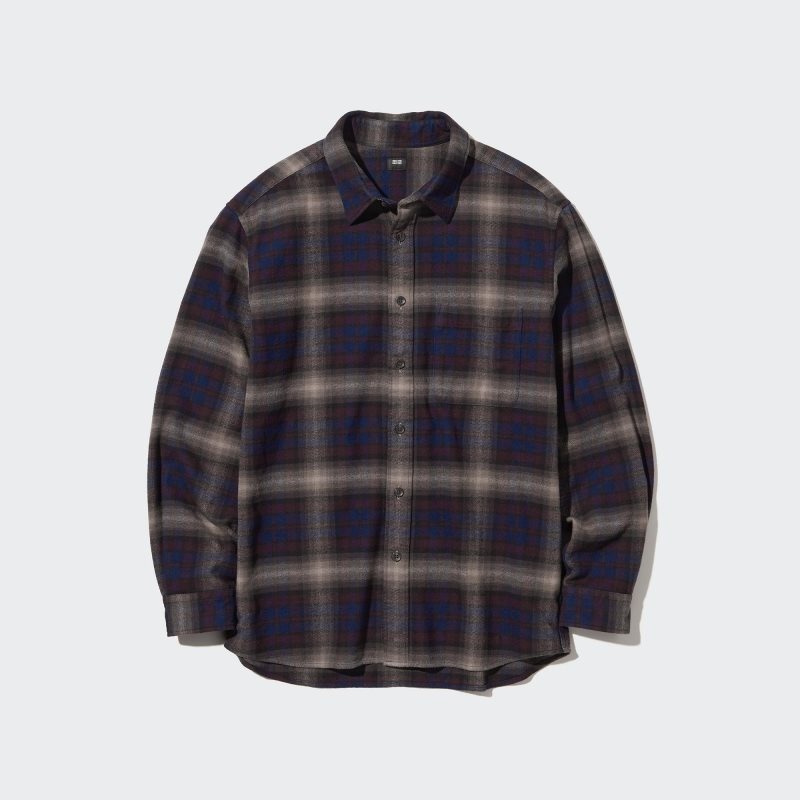 Green Uniqlo Flannel Checked Long-sleeve Men Shirts | 6742876