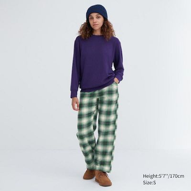 Green Uniqlo Flannel Checked Women Pants | 4402142