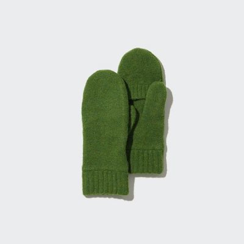 Green Uniqlo HEATTECH Lining Souffle Yarn Mittens Women Gloves | 1825902