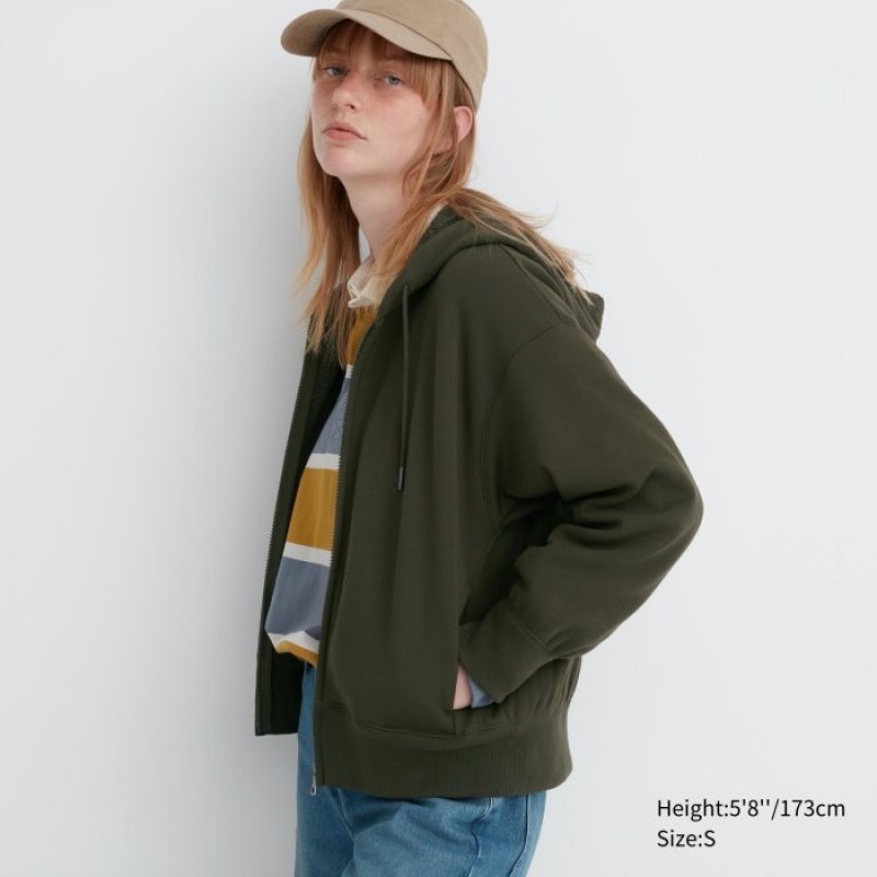 Green Uniqlo HEATTECH Pile-Lined Sweat Full-Zip Women Hoodie | 1448672