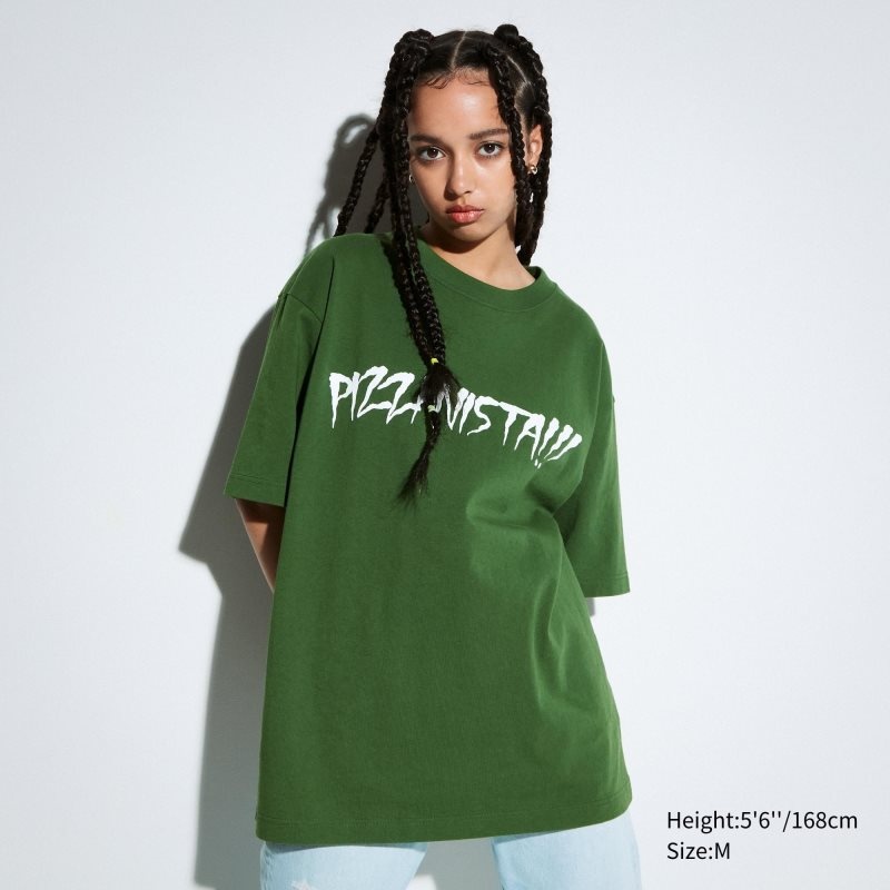 Green Uniqlo L.A. Eats Ut Oversized Short-sleeve Graphic Pizzanista! Men T Shirts | 8329486