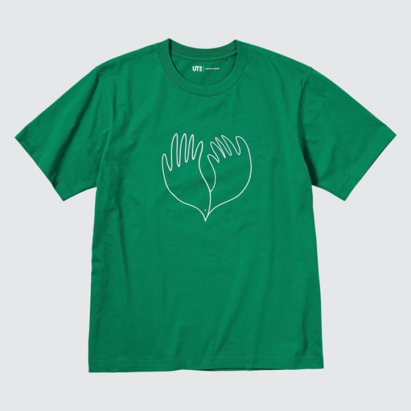 Green Uniqlo Peace For All Short-sleeve Graphic Christophe Lemaire Women T Shirts | 2761392