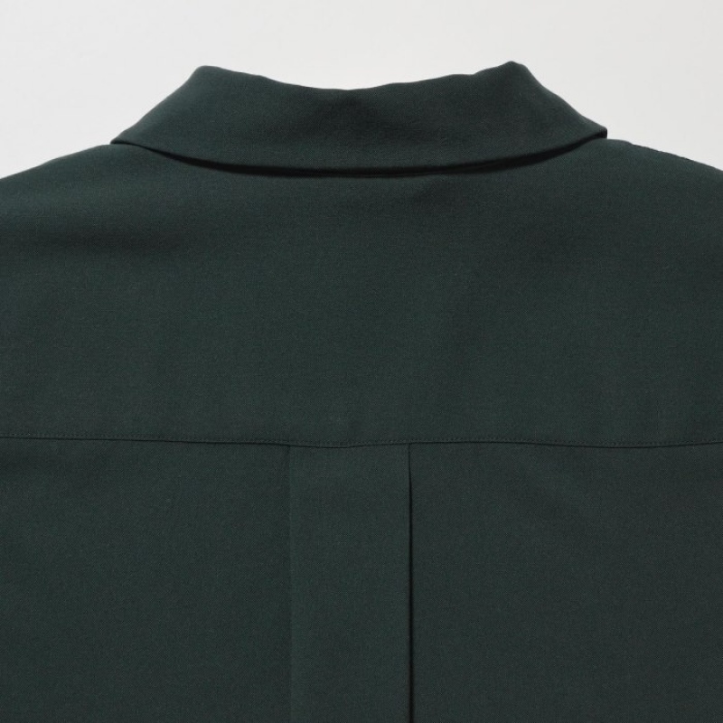 Green Uniqlo Rayon Skipper Collar 3/4-Sleeve Women Blouse | 767232
