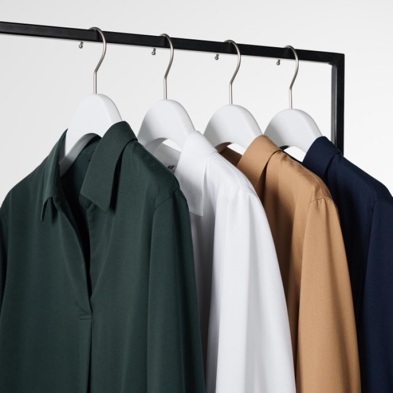 Green Uniqlo Rayon Skipper Collar 3/4-Sleeve Women Blouse | 767232