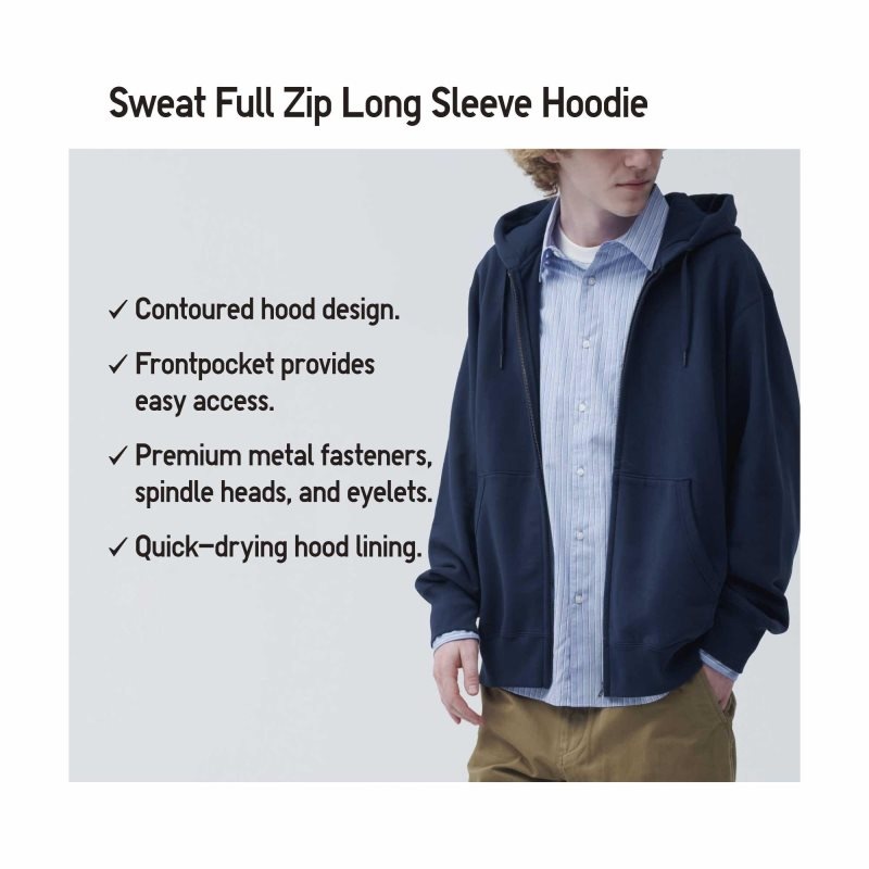 Green Uniqlo Sweat Long-sleeve Full-zip Men Hoodie | 9080700
