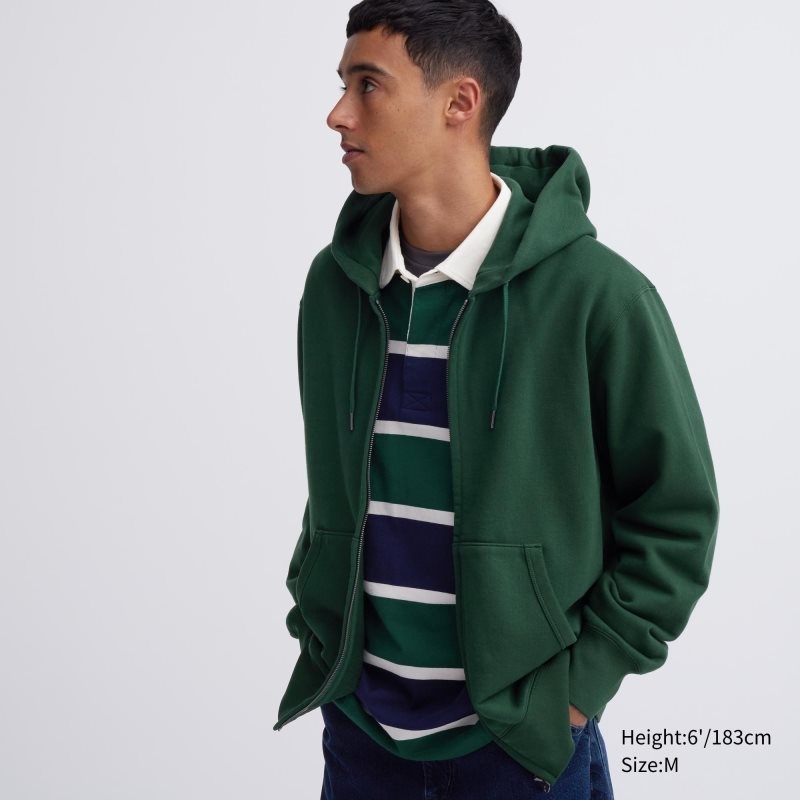 Green Uniqlo Sweat Long-sleeve Full-zip Men Hoodie | 9080700
