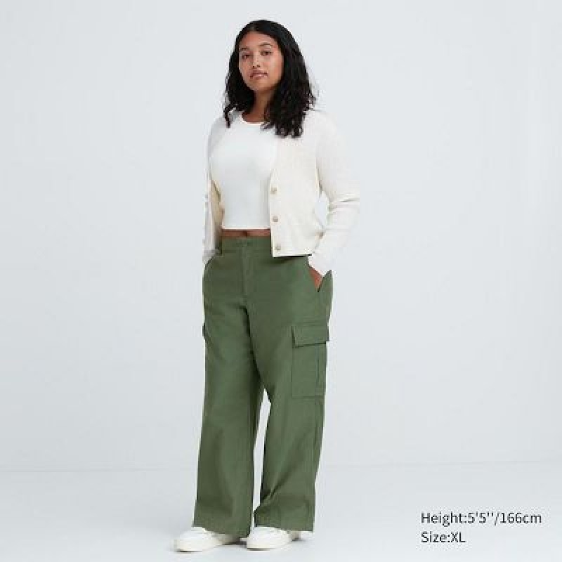 Green Uniqlo Wide Straight Cargo Women Pants | 9887543