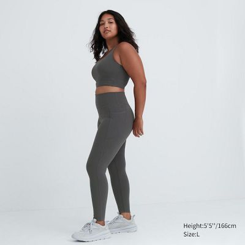 Grey Uniqlo AIRism UV Protection Pocketed Soft Women Leggings | 8434149
