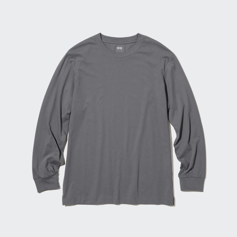 Grey Uniqlo Airism Cotton Uv Protection Crew Neck Men T Shirts | 1384701