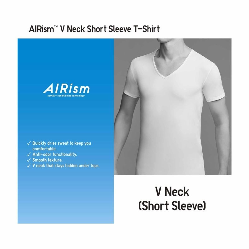Grey Uniqlo Airism V-neck Short-sleeve Men T Shirts | 3699984