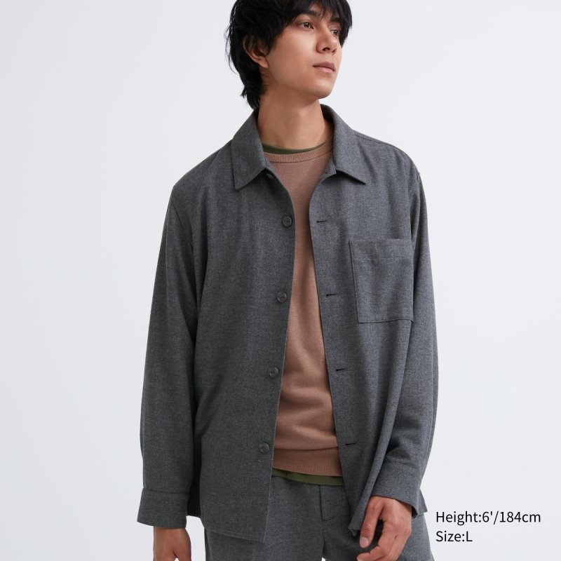 Grey Uniqlo Brushed Twill Overshirt Men Shirts | 8633412