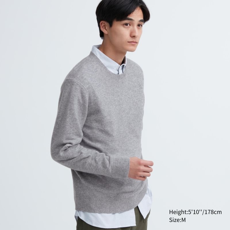 Grey Uniqlo Cashmere Crew Neck Long-sleeve Men Sweaters | 8488640