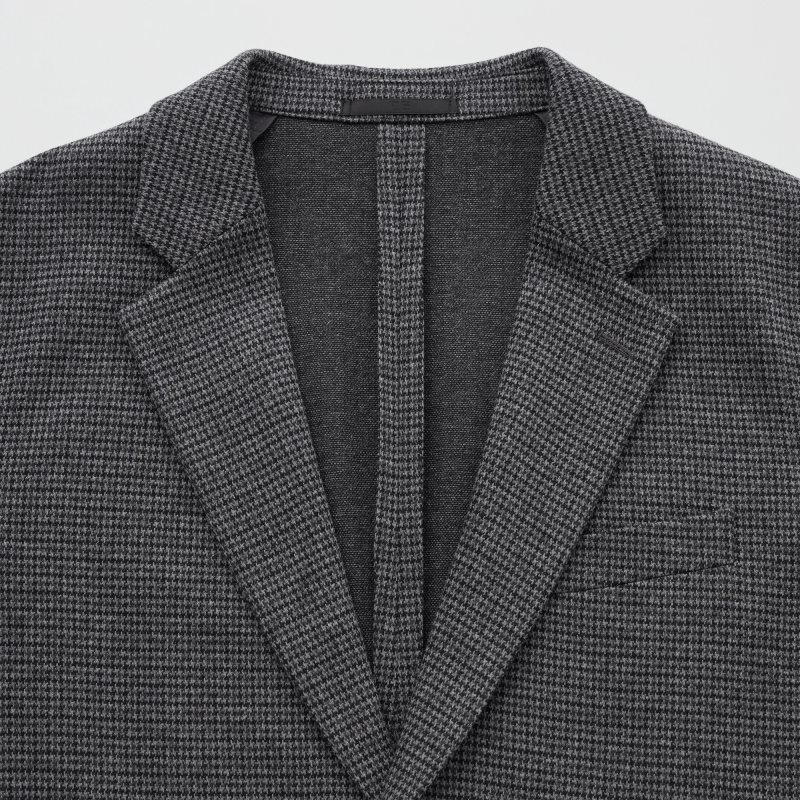 Grey Uniqlo Comfort Houndstooth Men Jackets | 4003524