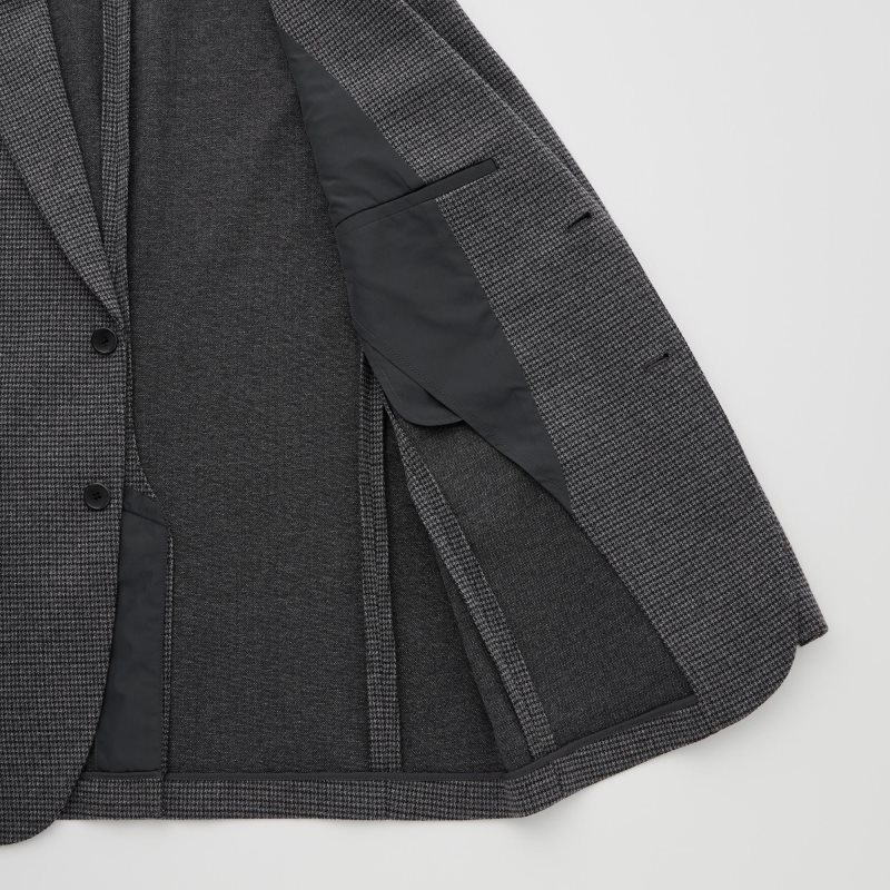 Grey Uniqlo Comfort Houndstooth Men Jackets | 4003524
