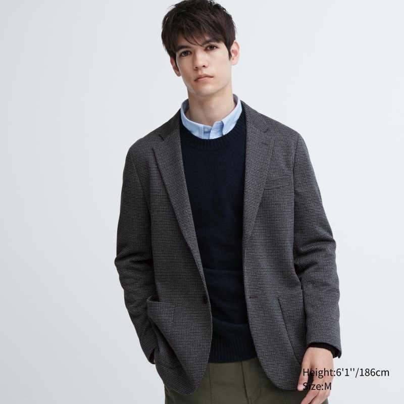 Grey Uniqlo Comfort Houndstooth Men Jackets | 4003524