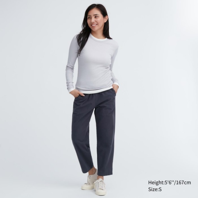 Grey Uniqlo Cotton Relaxed Ankle Lounge Women Pants | 617259