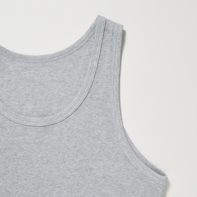 Grey Uniqlo Dry Color Ribbed Women Tank Top | 7745775