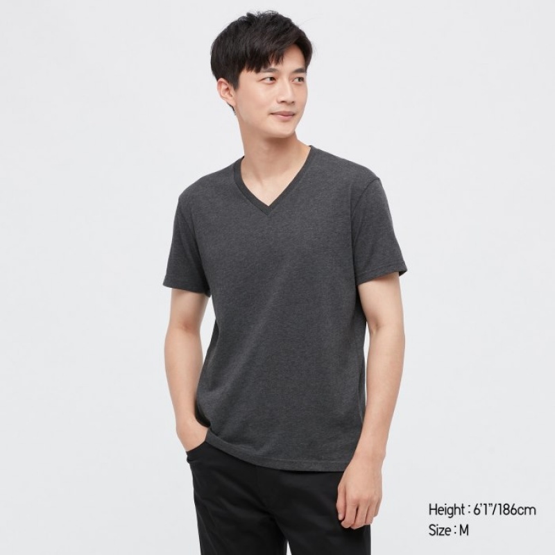 Grey Uniqlo Dry Color V-Neck Short-Sleeve Women T Shirts | 9925402
