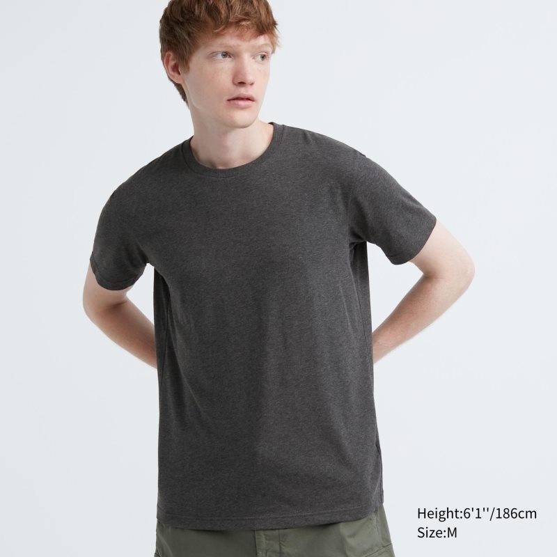 Grey Uniqlo Dry Crew Neck Short-sleeve Color Men T Shirts | 848579