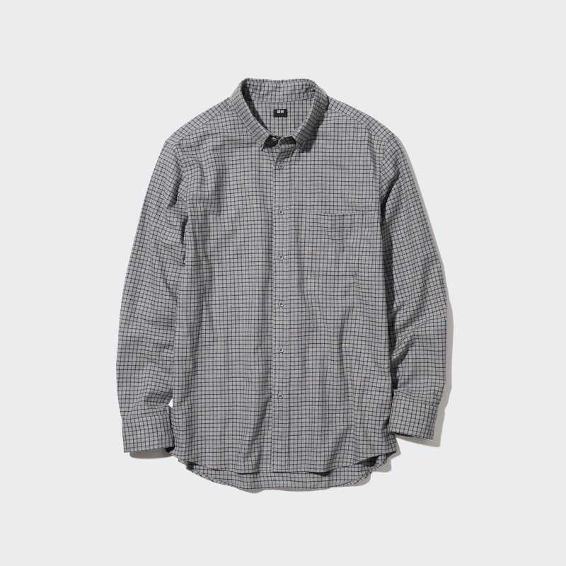 Grey Uniqlo Flannel Checked Long-sleeve Men Shirts | 2400815