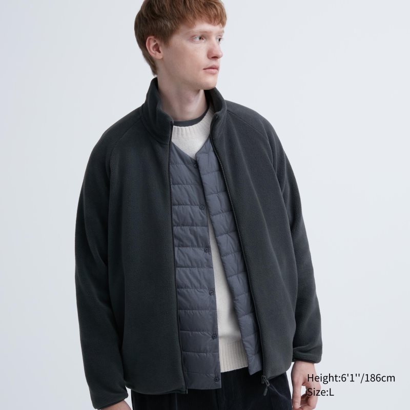 Grey Uniqlo Fleece Long-sleeve Full-zip Men Jackets | 6828366