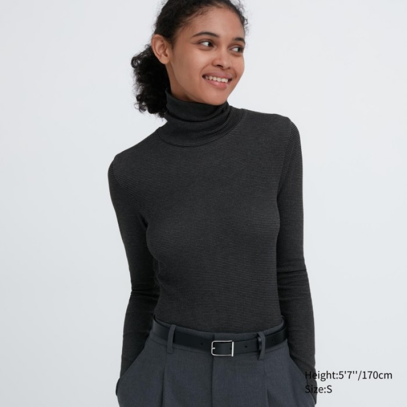 Grey Uniqlo HEATTECH Extra Warm Seamless Turtleneck Women T Shirts | 1464873