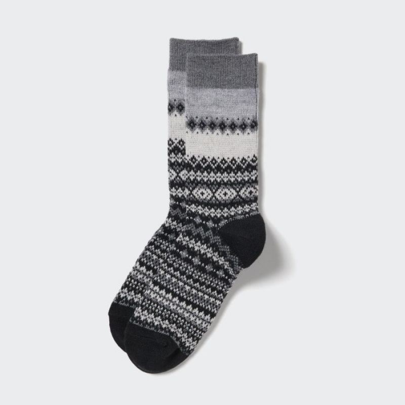 Grey Uniqlo HEATTECH Fair Isle Women Socks | 2186679