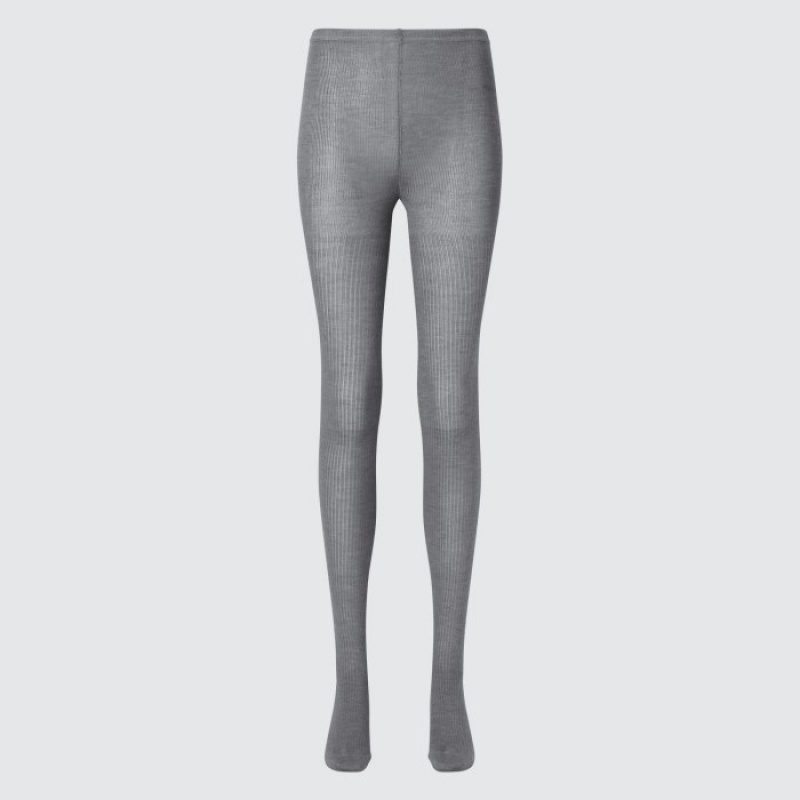 Grey Uniqlo HEATTECH Ribbed Knitted Women Tight | 6059046