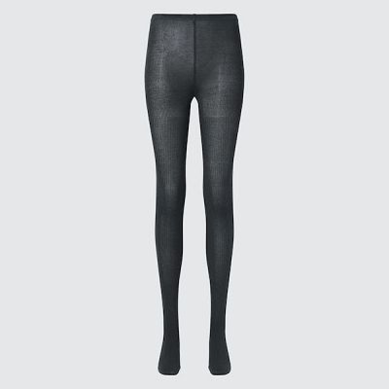 Grey Uniqlo HEATTECH Ribbed Knitted Women Tight | 6468293