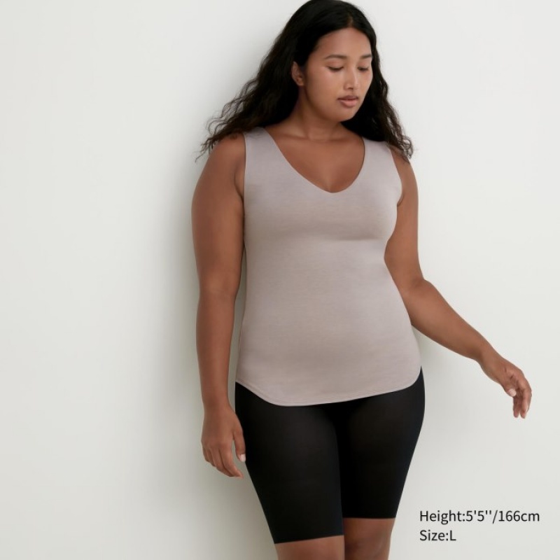 Grey Uniqlo HEATTECH Sleeveless Silk Blend Women Tank Top | 2850141