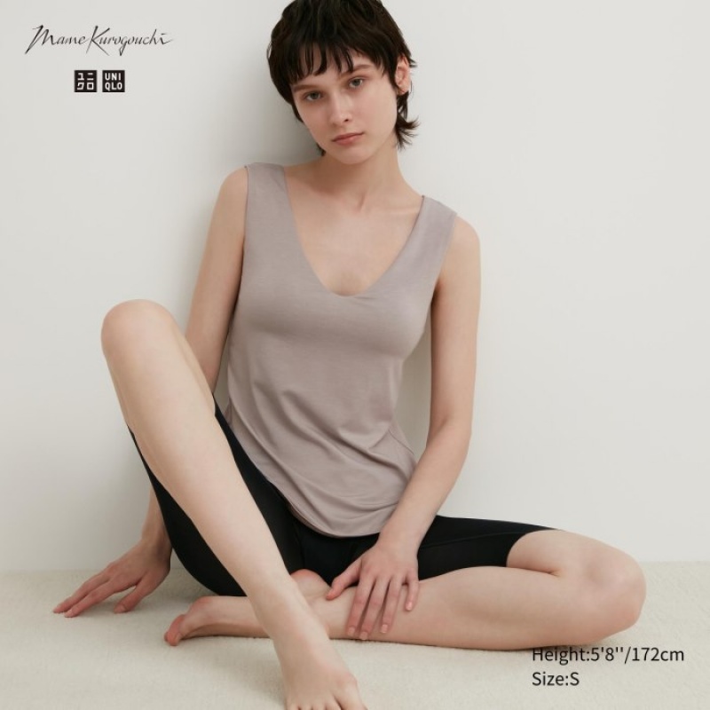 Grey Uniqlo HEATTECH Sleeveless Silk Blend Women Tank Top | 2850141