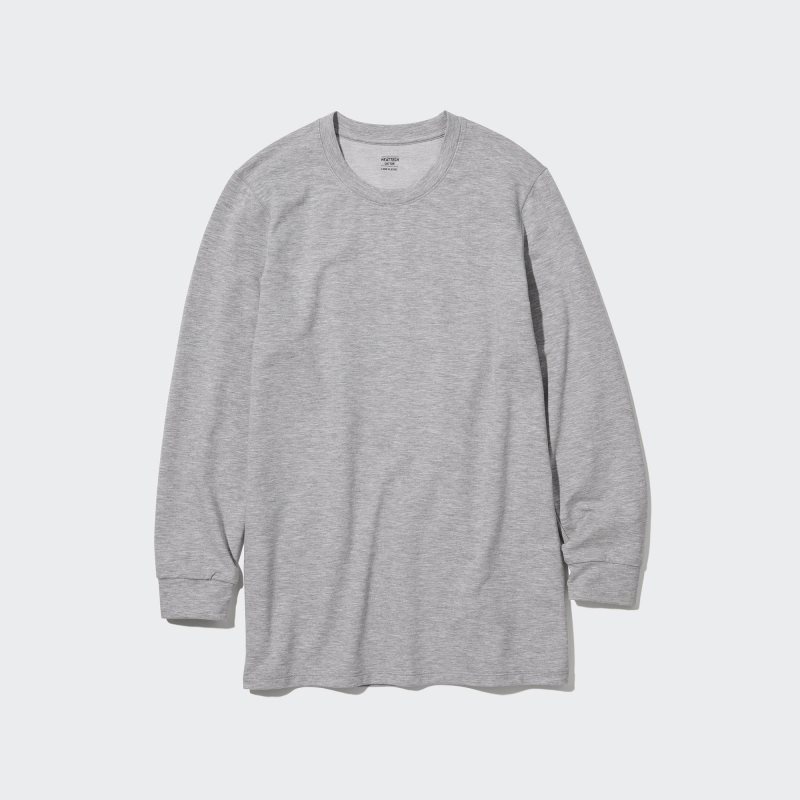 Grey Uniqlo Heattech Cotton Crew Neck Extra Warm Men T Shirts | 2517605