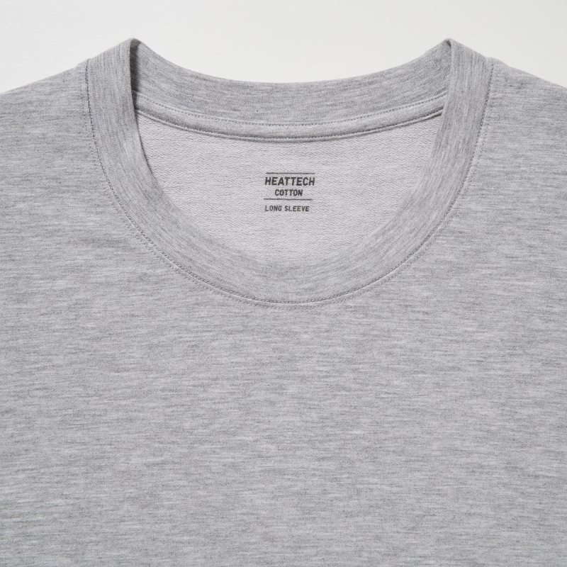 Grey Uniqlo Heattech Cotton Crew Neck Extra Warm Men T Shirts | 2517605