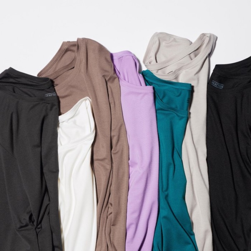Grey Uniqlo Heattech Crew Neck Long-sleeve Women T Shirts | 7947715