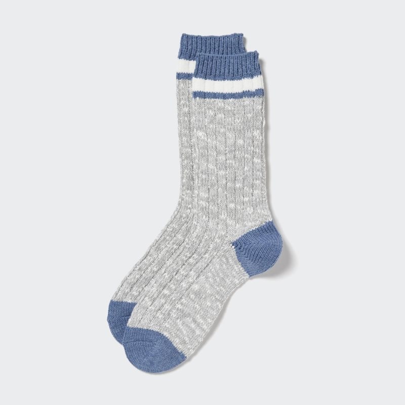 Grey Uniqlo Heattech Slub Ribbed Men Socks | 9335236